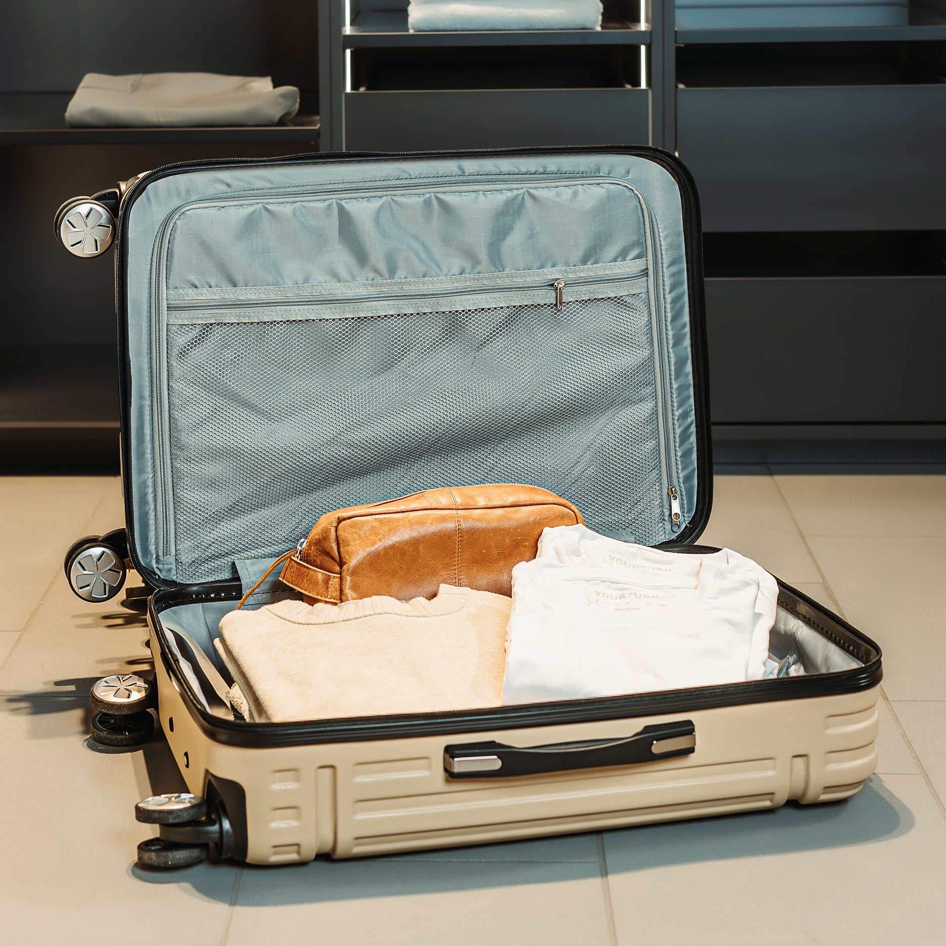 Copenhagen kuffertsæt 3 stk champagne